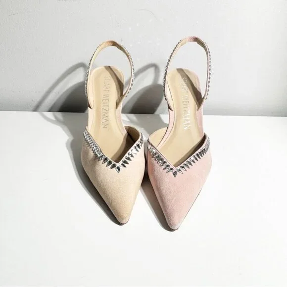 Stuart Weitzman Gemcut XCurve 85 in Suede Ballet Pink size 7 - Picture 3 of 7